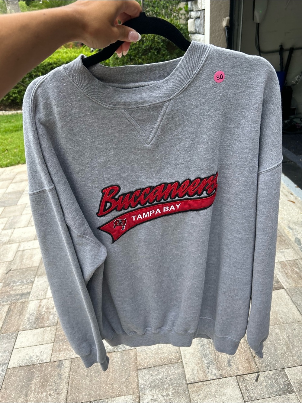 Tampa Bay Bucs Gray Crewneck Sweatshirt with Red Buccaneers Tampa Bay Logo